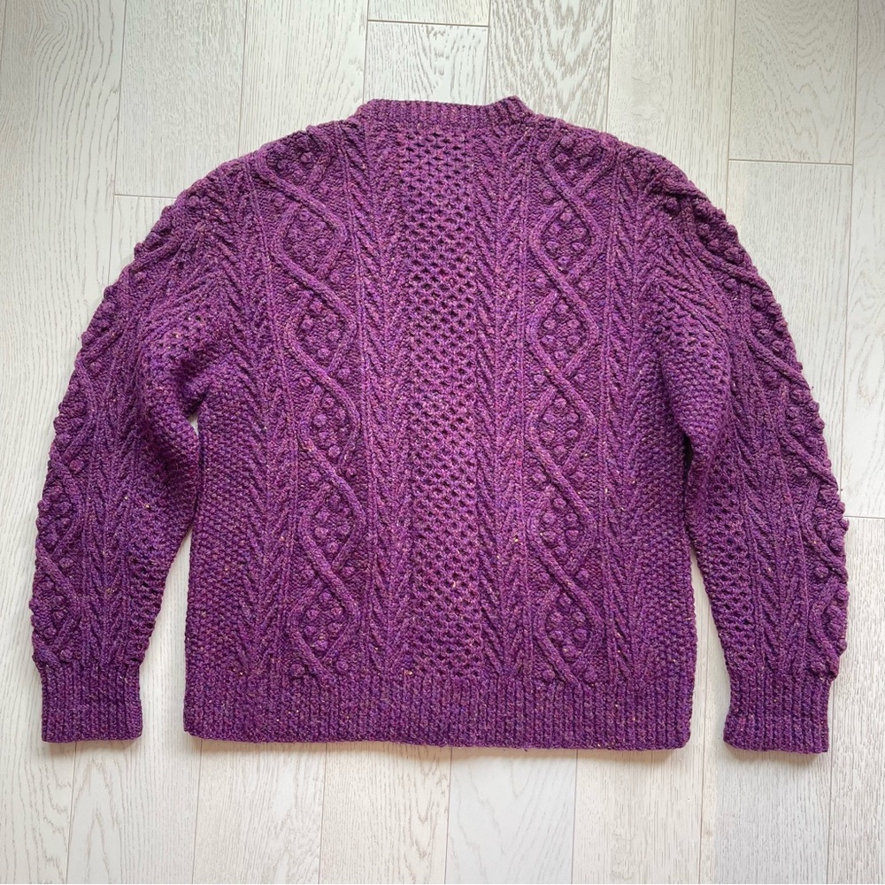 Vintage Mandan Hand Knit 100% Wool Cable Aran Fisherman Chunky Sweater Cardigan - Picture 7 of 14